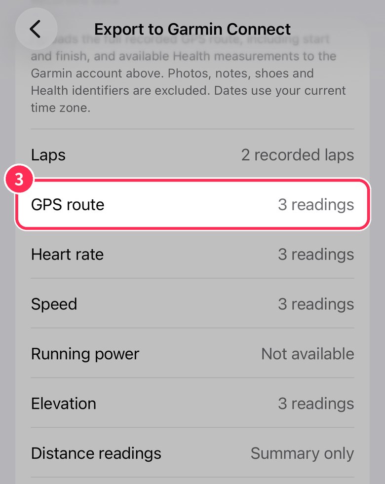 GPS route row in recorded data
