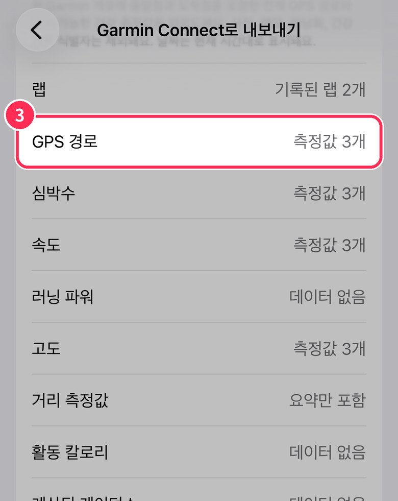 기록된 측정값의 GPS 경로 줄