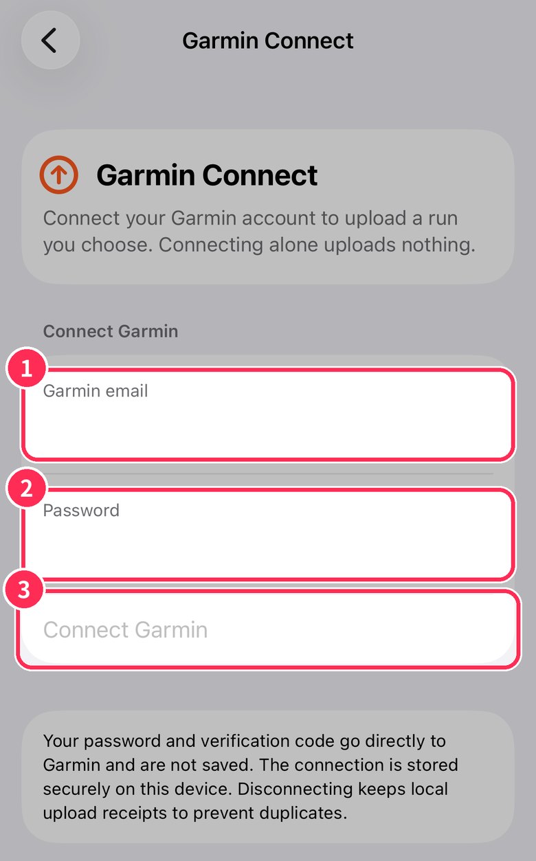 Garmin Connect sign-in. Email, password, Connect Garmin button